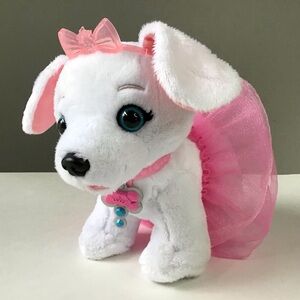 Disney Princess White Puppy Dog Plush Stuffed Animal Pink Tutu Crown & Collar